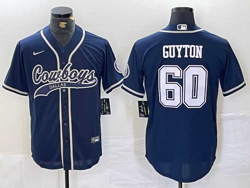Mens Dallas Cowboys #60 Tyler Guyton Navy Cool Base Stitched Baseball Jersey